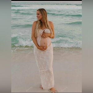 Elegant Cream Maternity Swim Cover-Up
